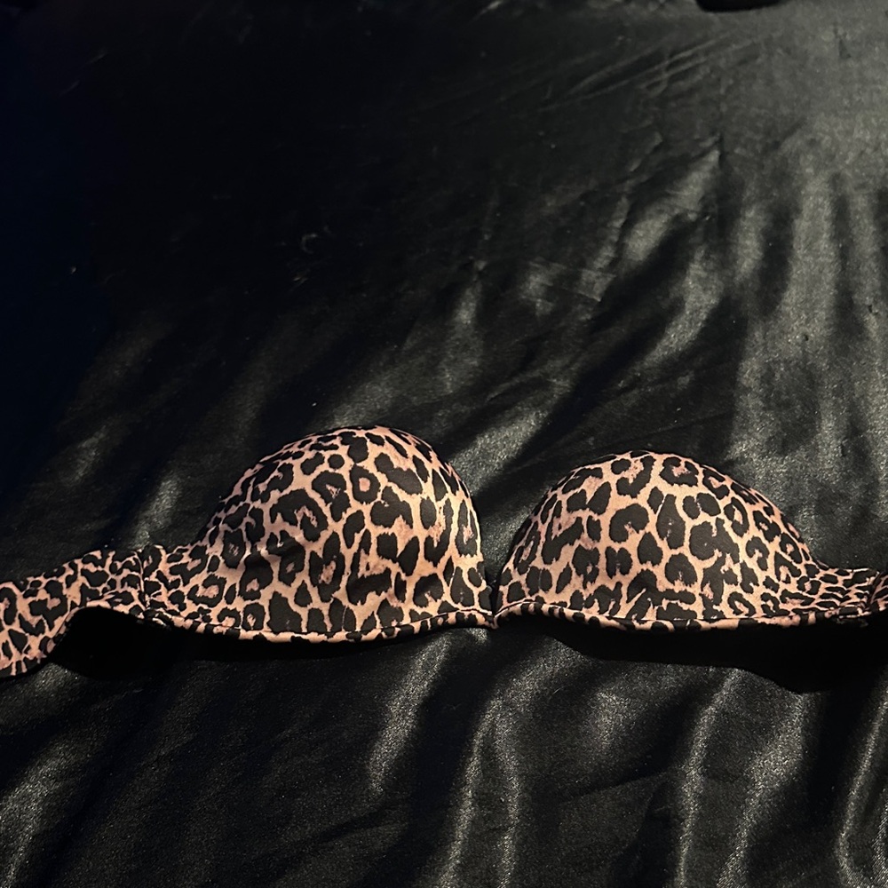 Leopard Print Strapless Push-Up Bra - Pink/Black